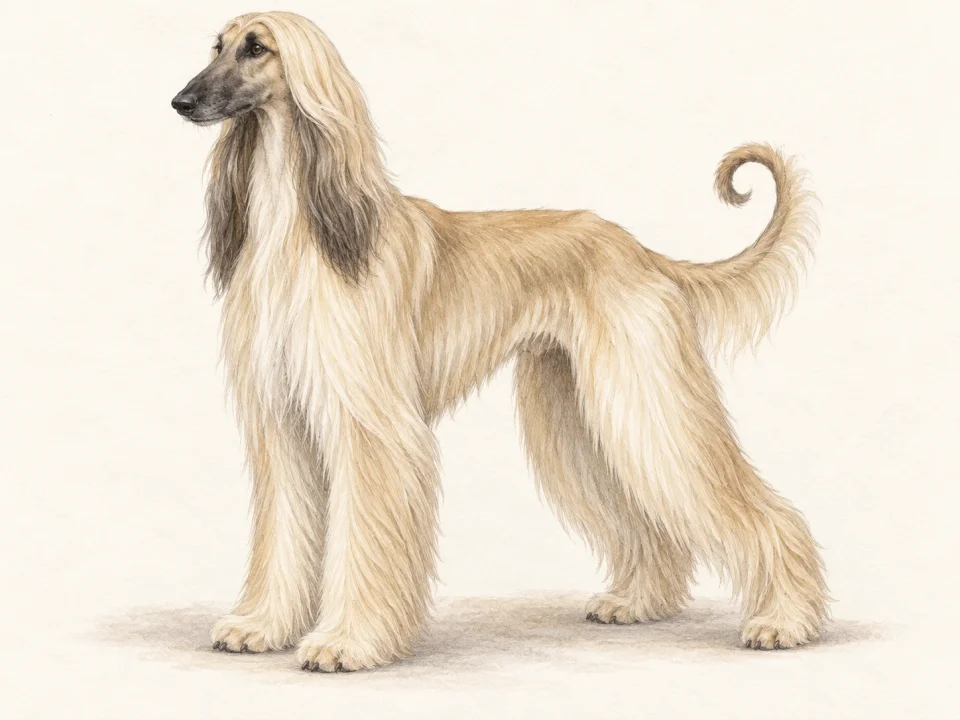 Original illustration of an adult Afghan Hound