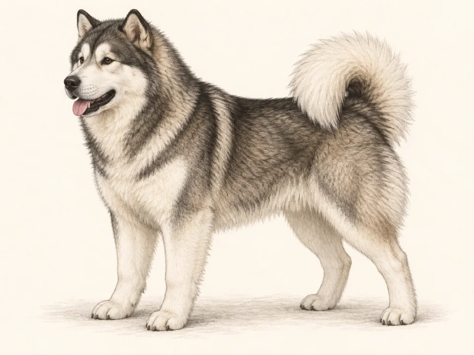 Original illustration of an adult Alaskan Malamute