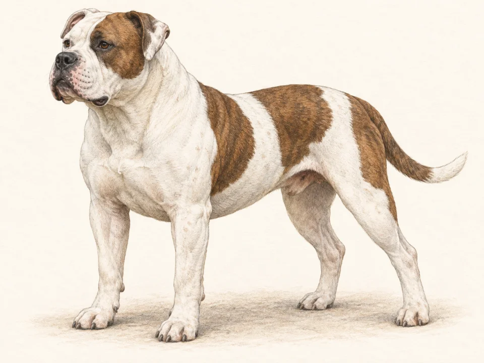 Original illustration of an adult American Bulldog