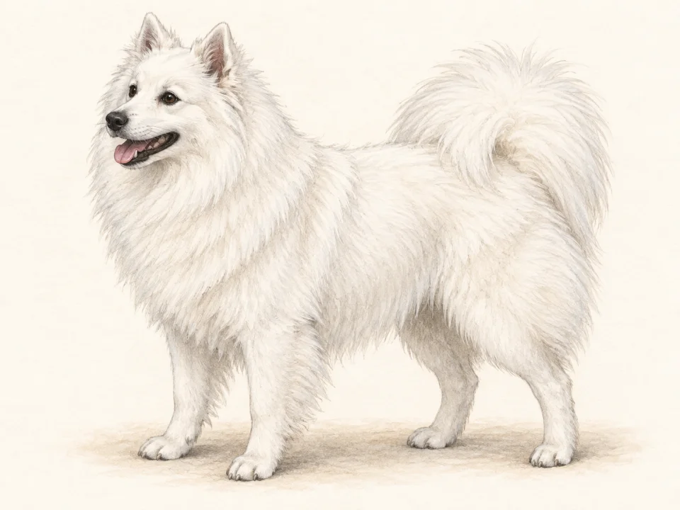 Original illustration of an adult American Eskimo Dog