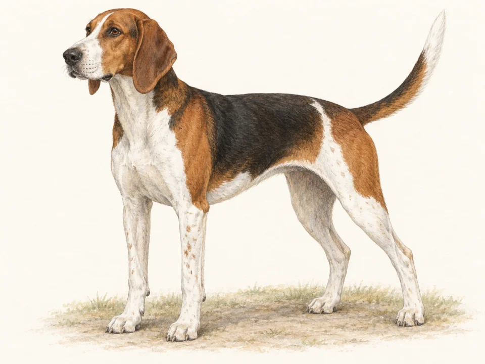Original illustration of an adult American Foxhound