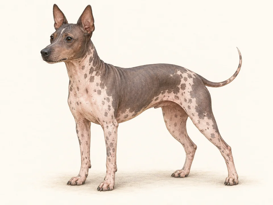 Original illustration of an adult American Hairless Terrier