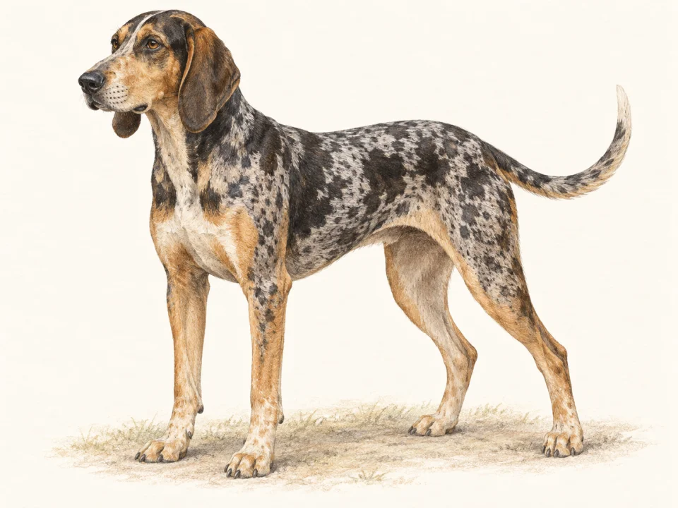 Original illustration of an adult American Leopard Hound