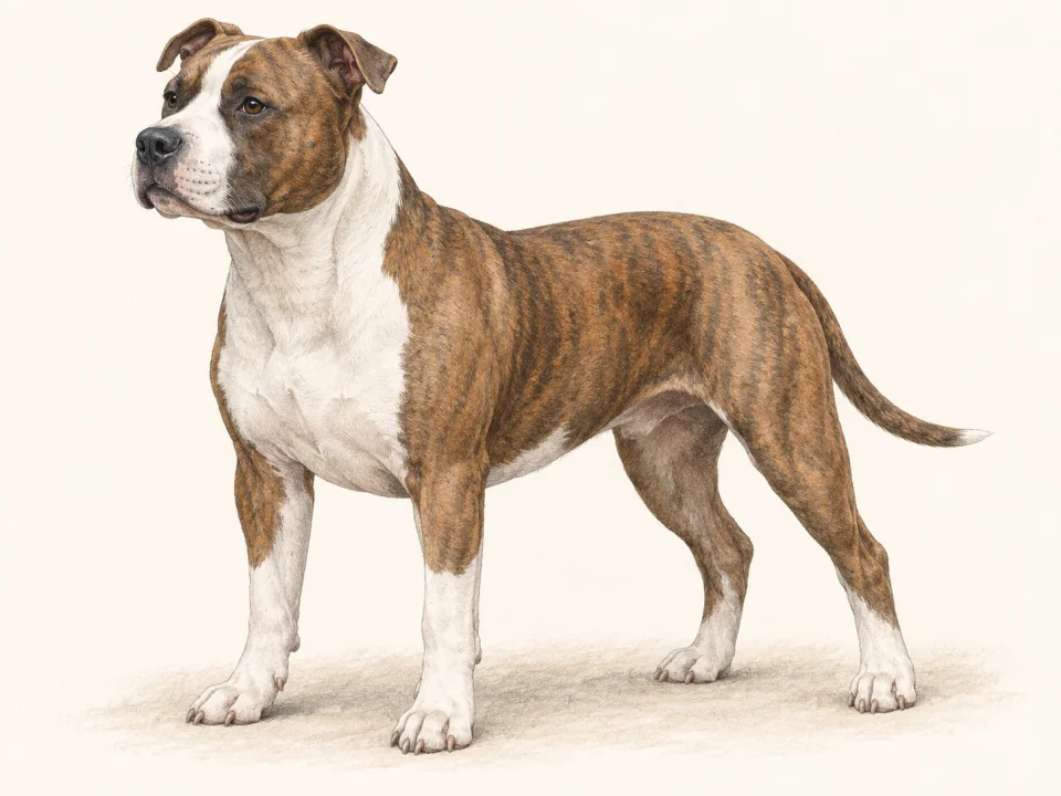 Original illustration of an adult American Staffordshire Terrier