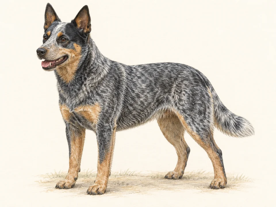 Original illustration of an adult Australian Cattle Dog