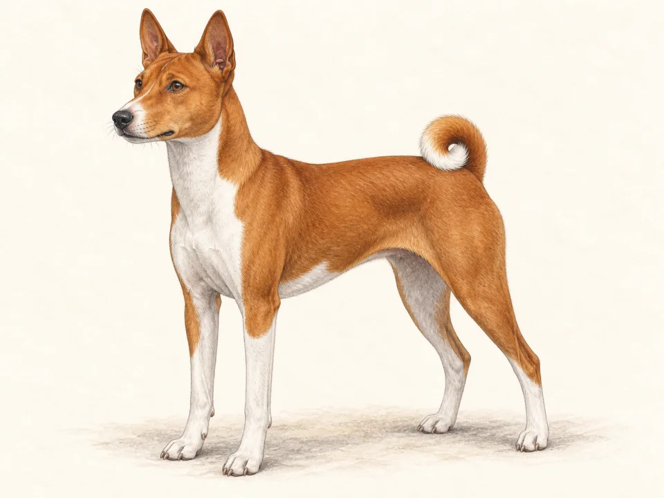 Original illustration of an adult Basenji