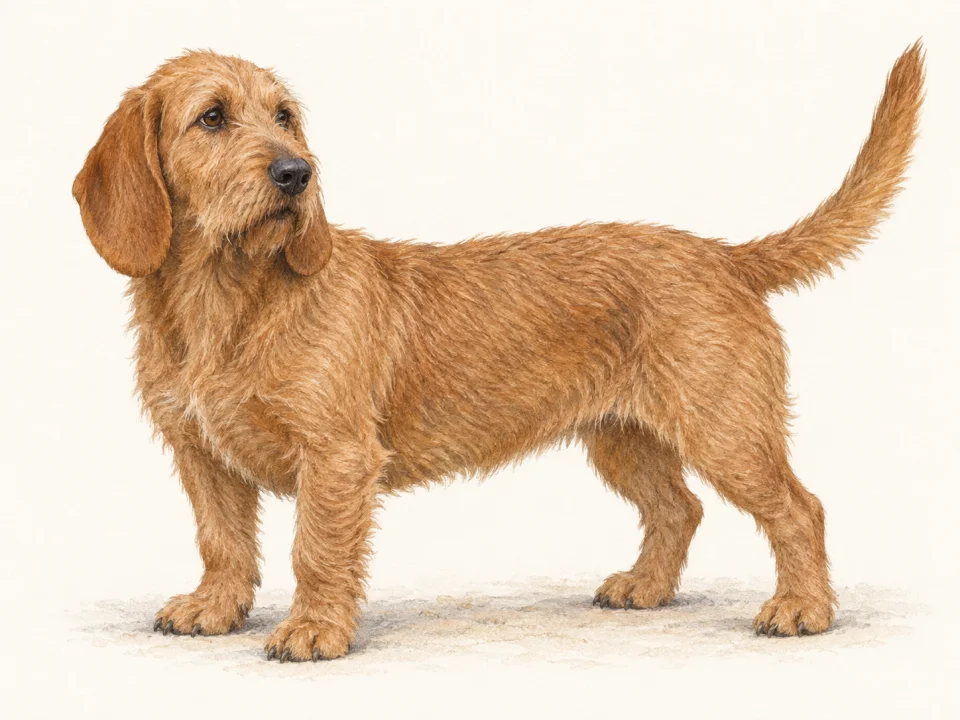 Original illustration of an adult Basset Fauve de Bretagne