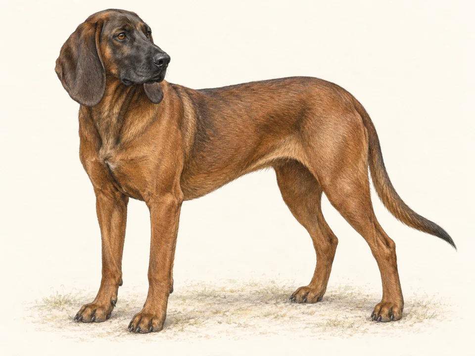 Original illustration of an adult Bavarian Mountain Scent Hound