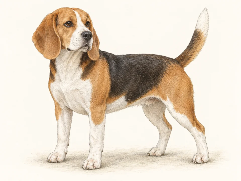 Original illustration of an adult Beagle