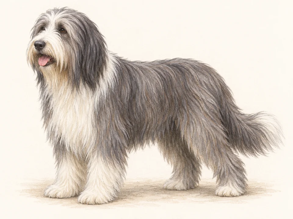 Original illustration of an adult Bearded Collie