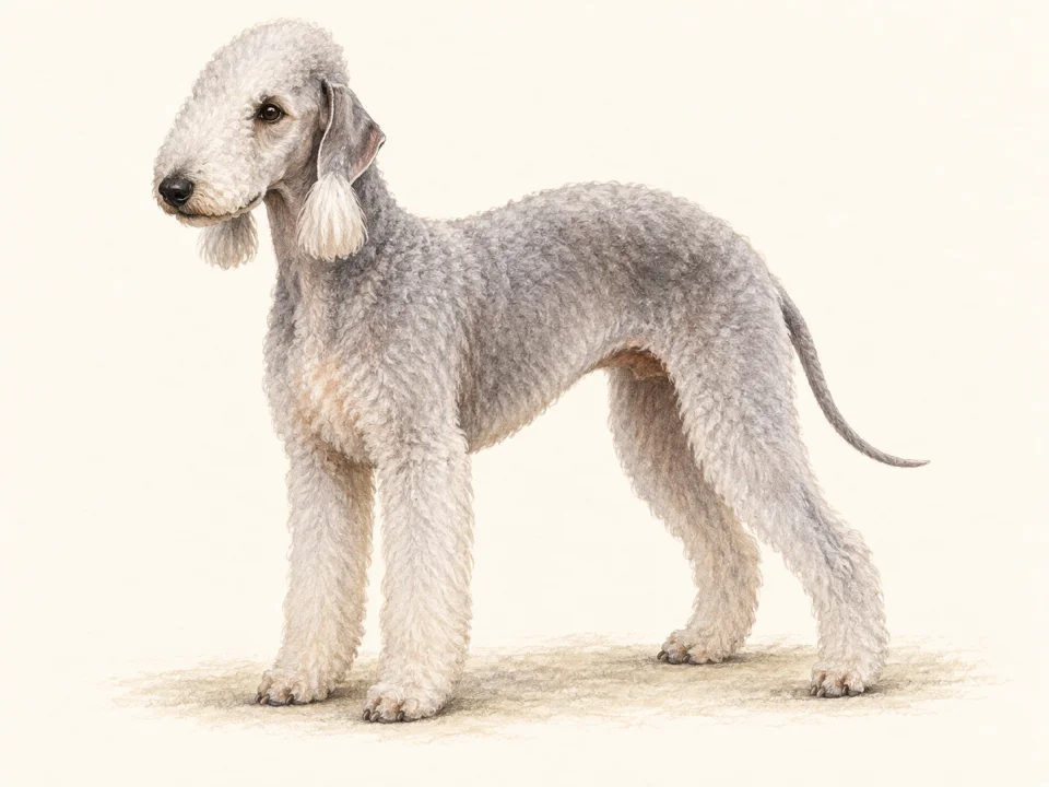 Original illustration of an adult Bedlington Terrier