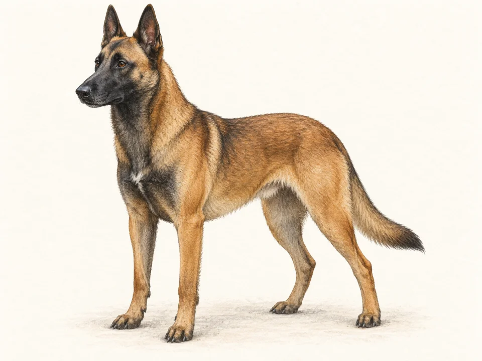 Original illustration of an adult Belgian Malinois