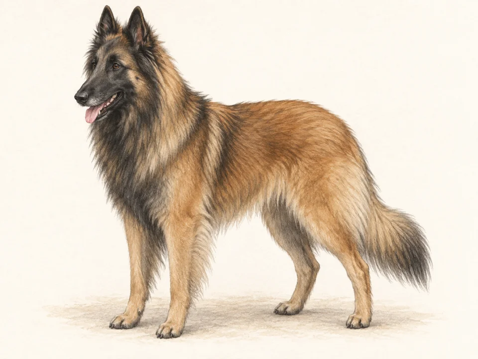 Original illustration of an adult Belgian Tervuren