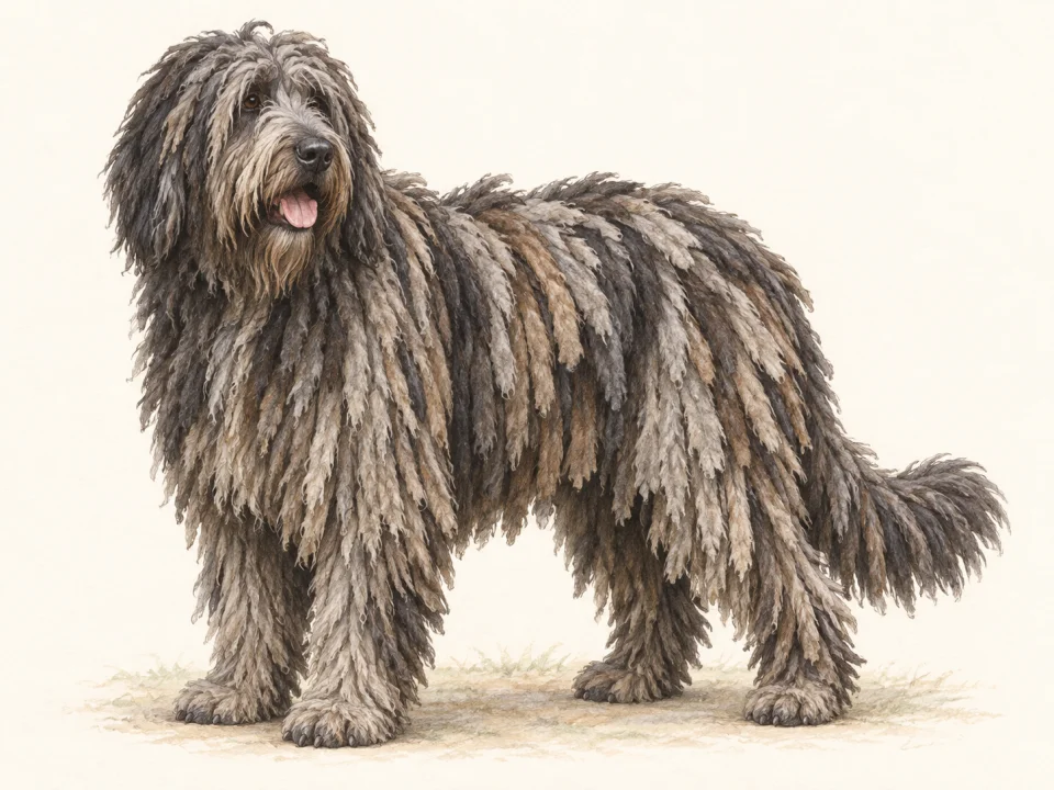 Original illustration of an adult Bergamasco Sheepdog