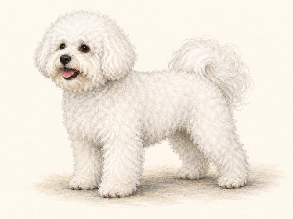 Original illustration of an adult Bichon Frise