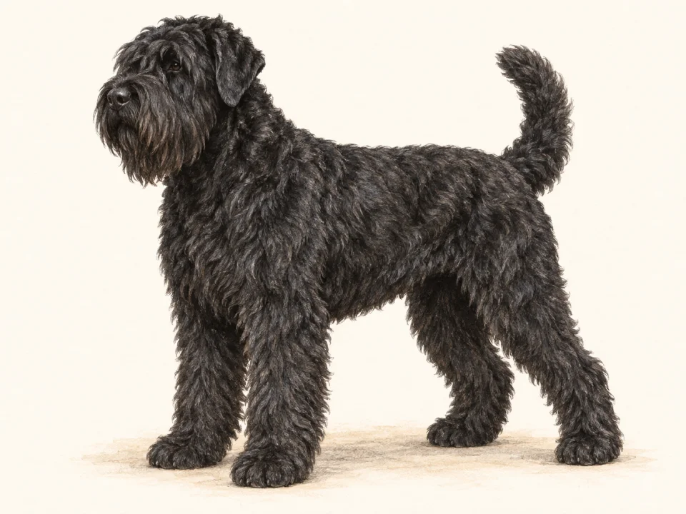 Original illustration of an adult Black Russian Terrier