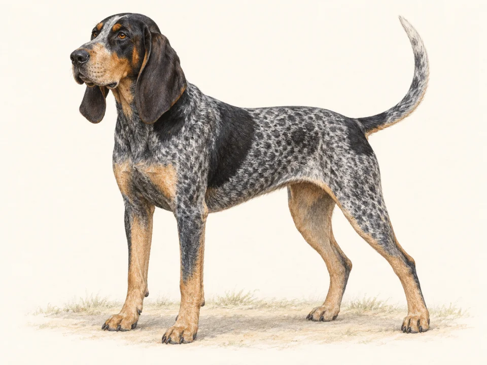 Original illustration of an adult Bluetick Coonhound
