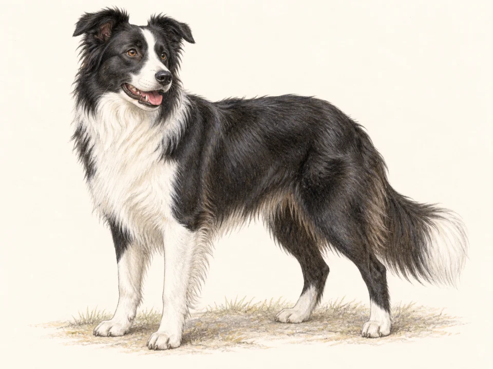 Original illustration of an adult Border Collie