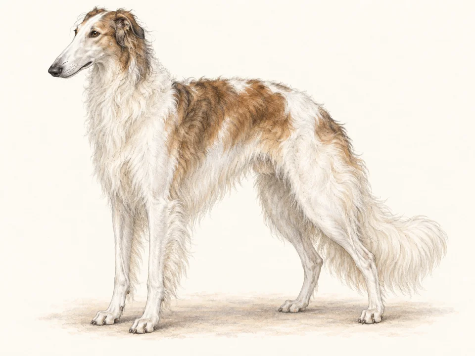 Original illustration of an adult Borzoi