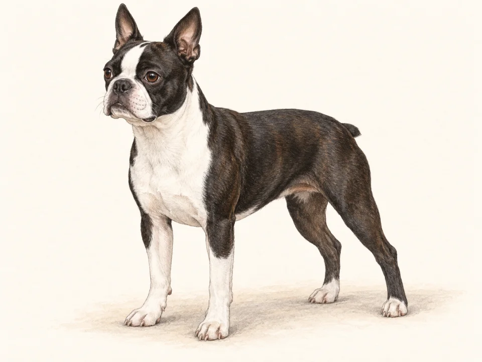 Original illustration of an adult Boston Terrier