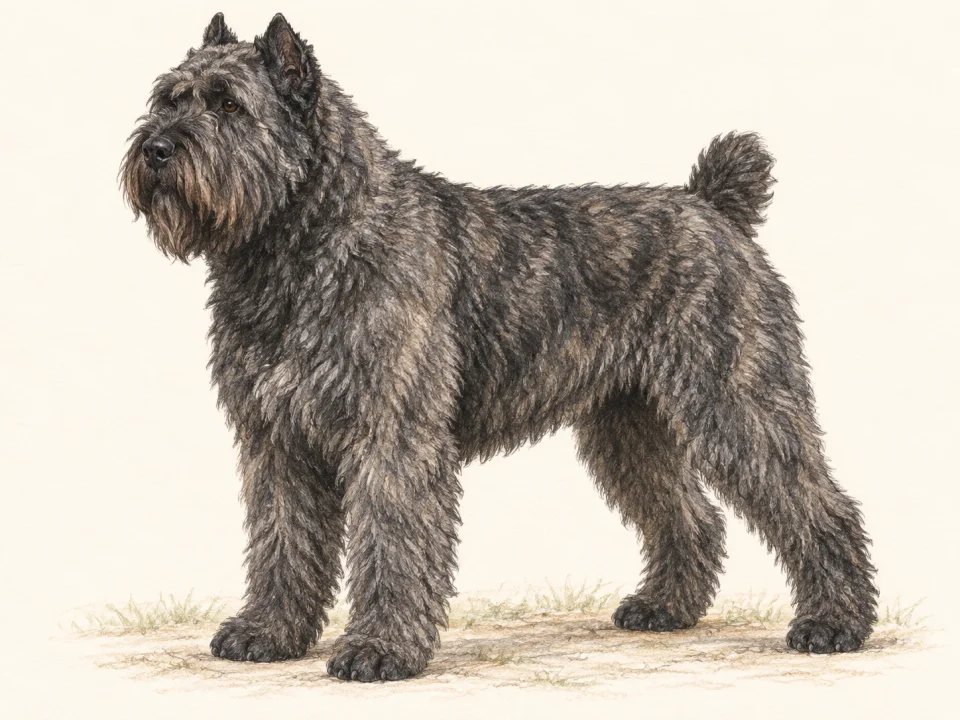 Original illustration of an adult Bouvier des Flandres