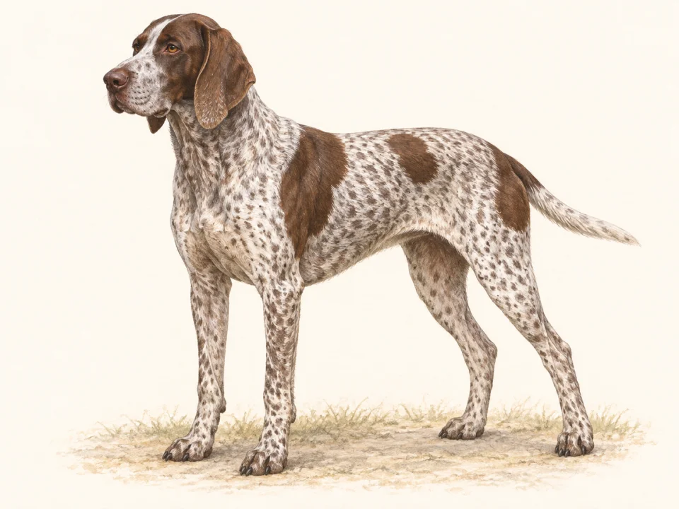 Original illustration of an adult Braque Francais Pyrenean