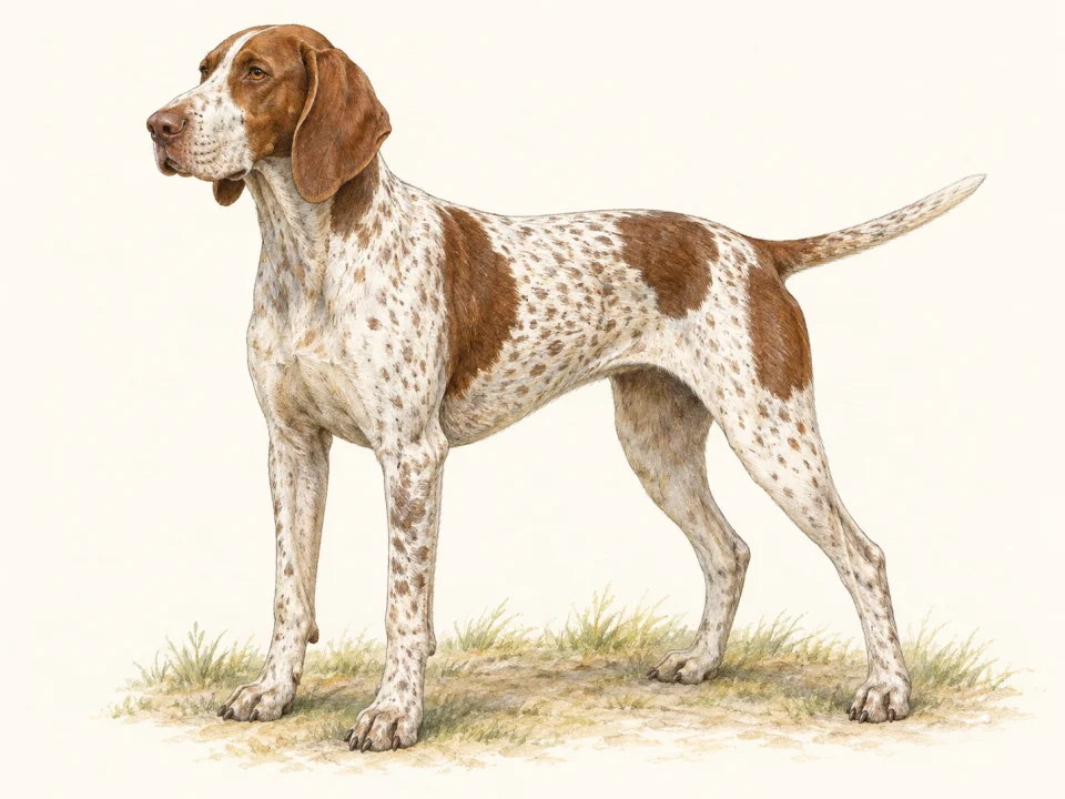 Original illustration of an adult Braque Saint-Germain