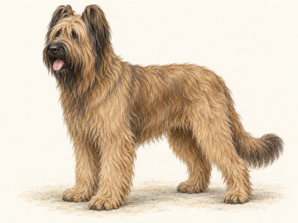 Original illustration of an adult Briard