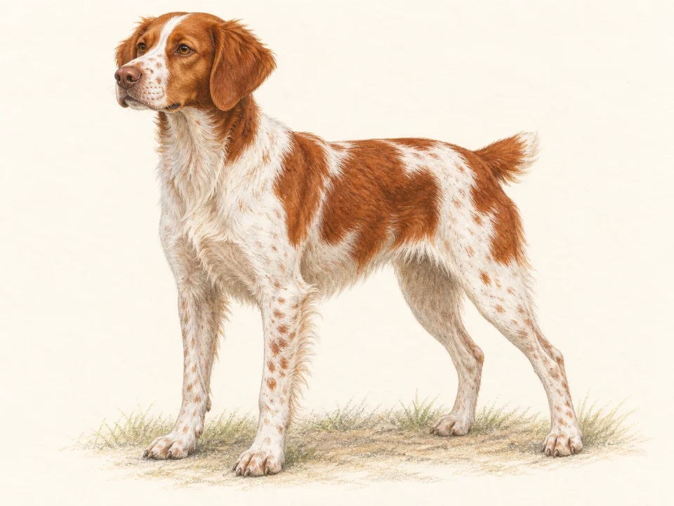 Original illustration of an adult Brittany