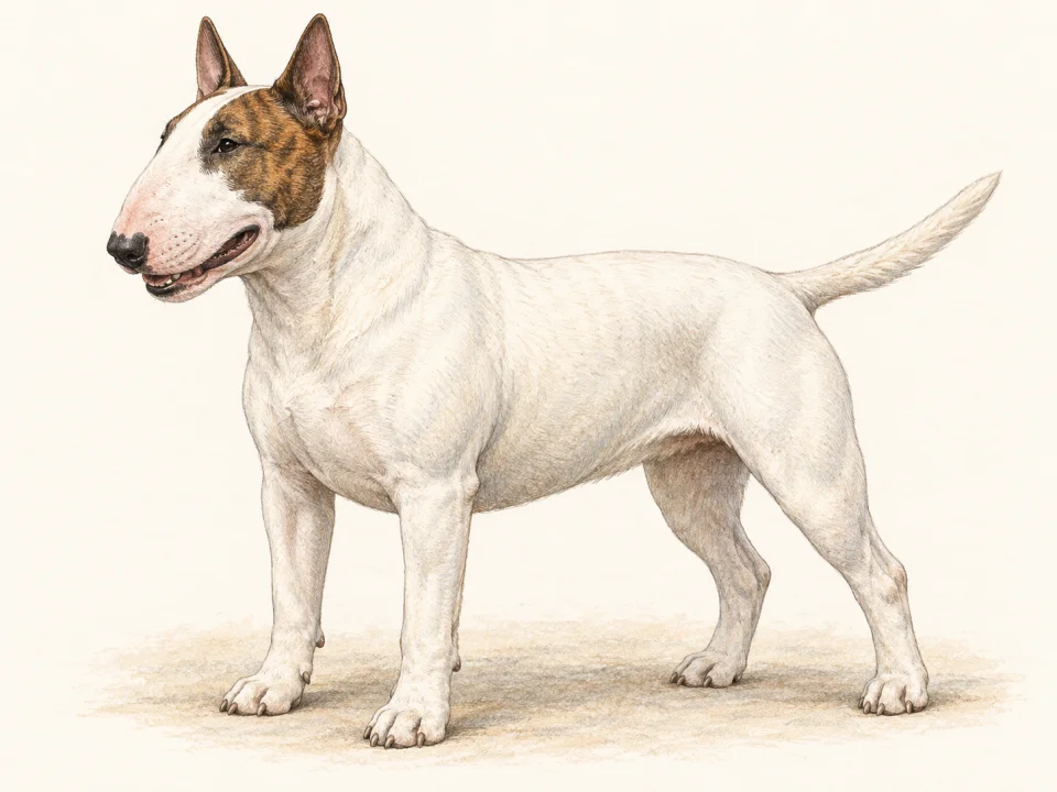 Original illustration of an adult Bull Terrier