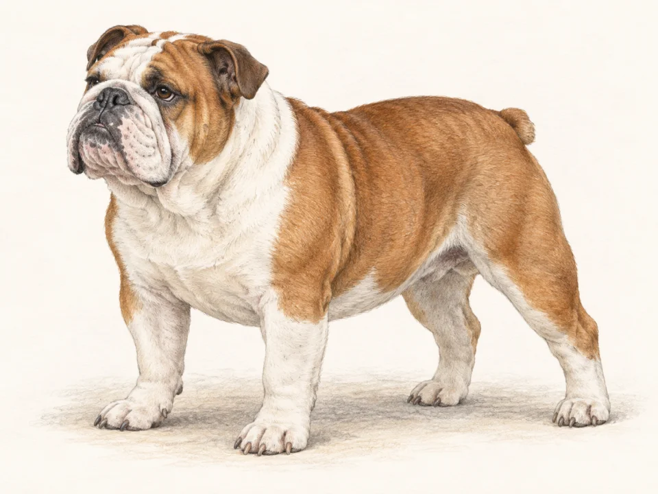 Original illustration of an adult Bulldog