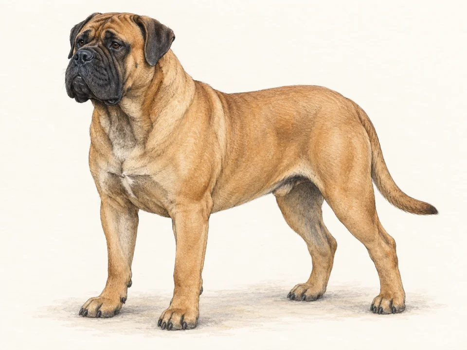 Original illustration of an adult Bullmastiff