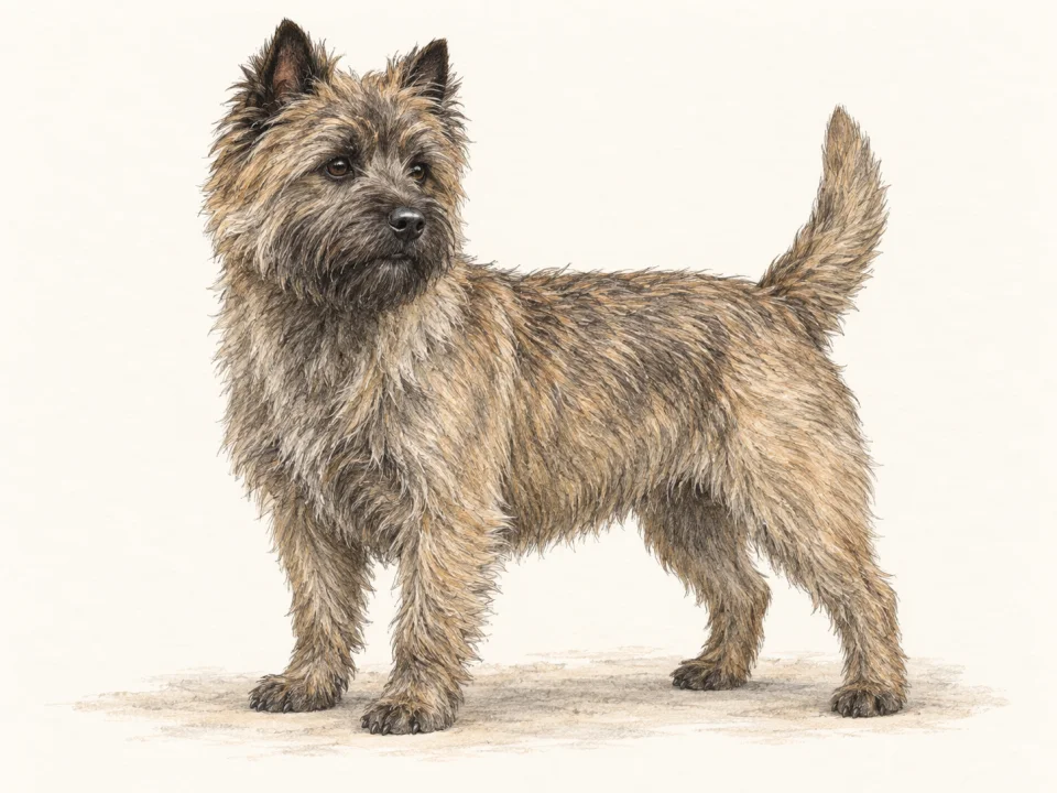 Original illustration of an adult Cairn Terrier