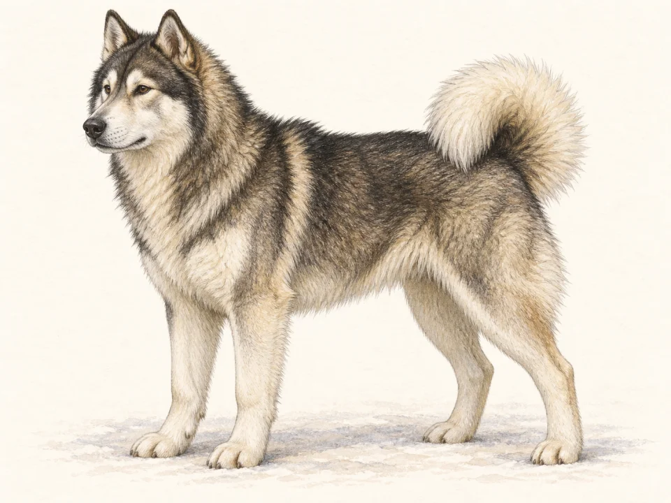 Original illustration of an adult Canadian Eskimo Dog
