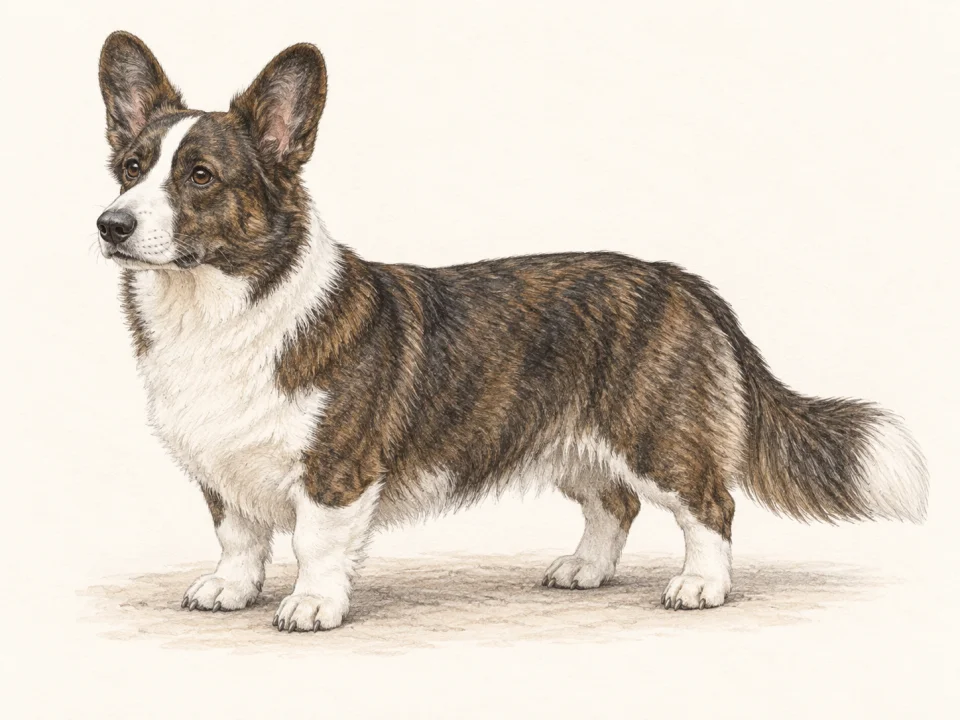 Original illustration of an adult Cardigan Welsh Corgi