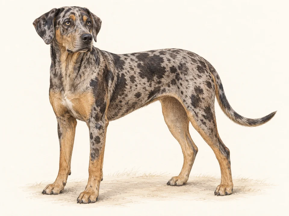 Original illustration of an adult Catahoula Leopard Dog