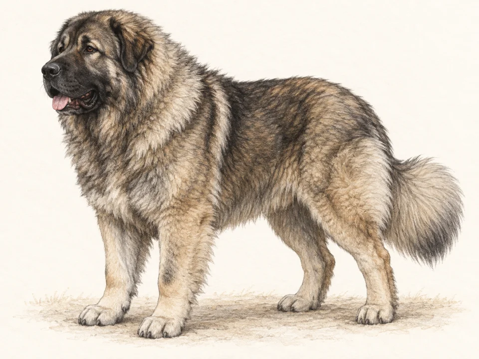 Original illustration of an adult Caucasian Shepherd Dog