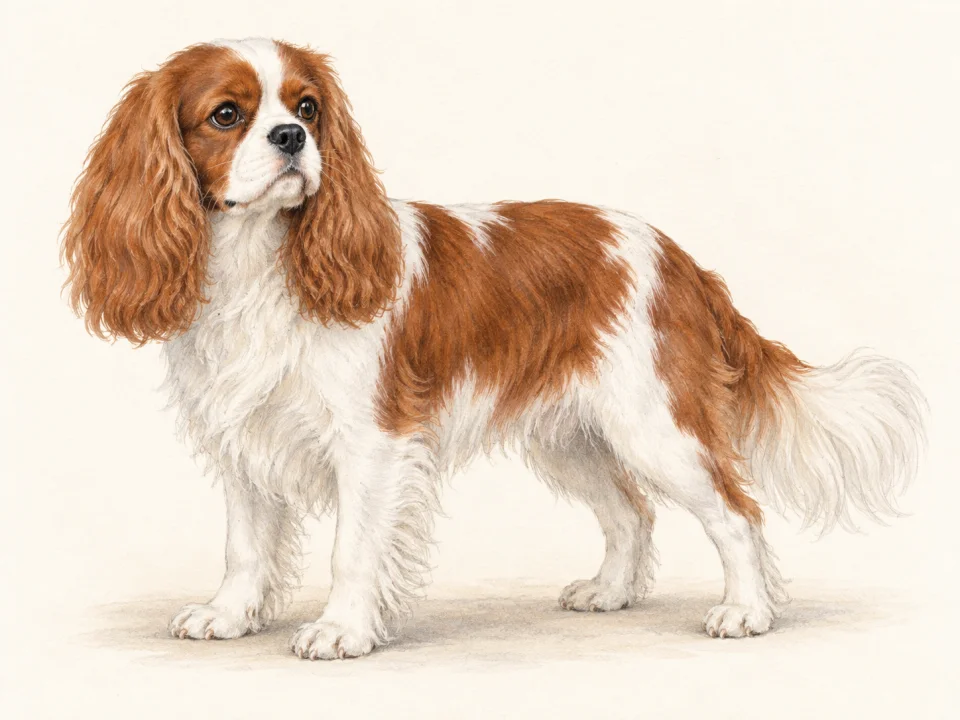 Original illustration of an adult Cavalier King Charles Spaniel