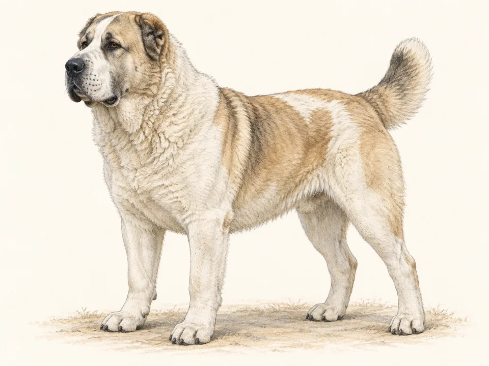 Original illustration of an adult Central Asian Shepherd Dog