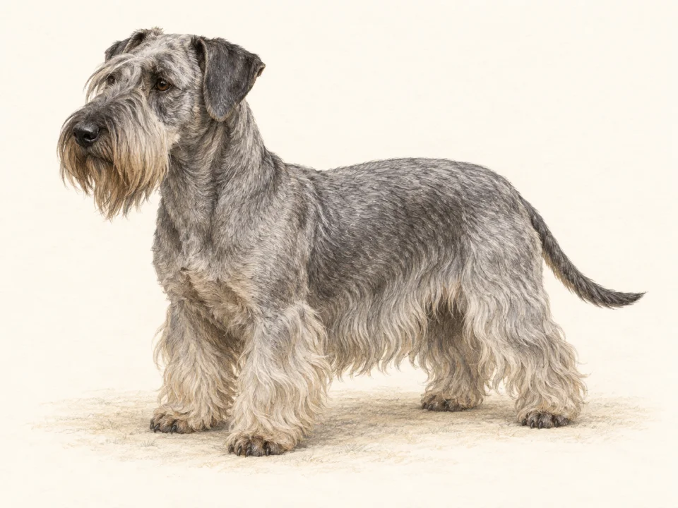 Original illustration of an adult Cesky Terrier