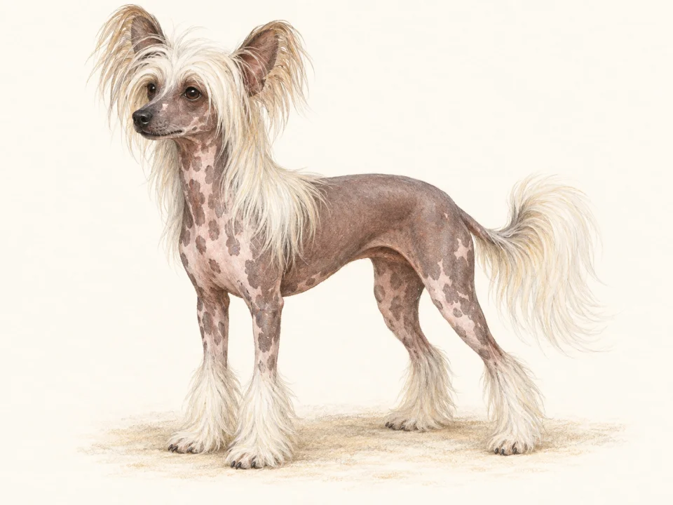 Original illustration of an adult Chinese Crested