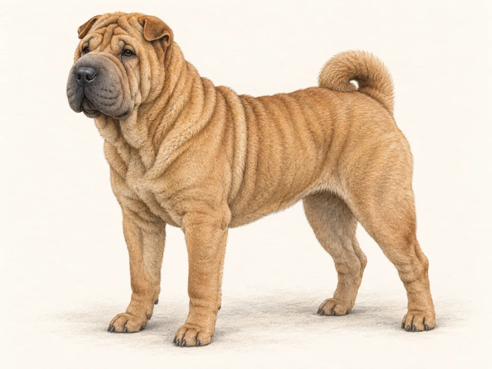 Original illustration of an adult Chinese Shar-Pei