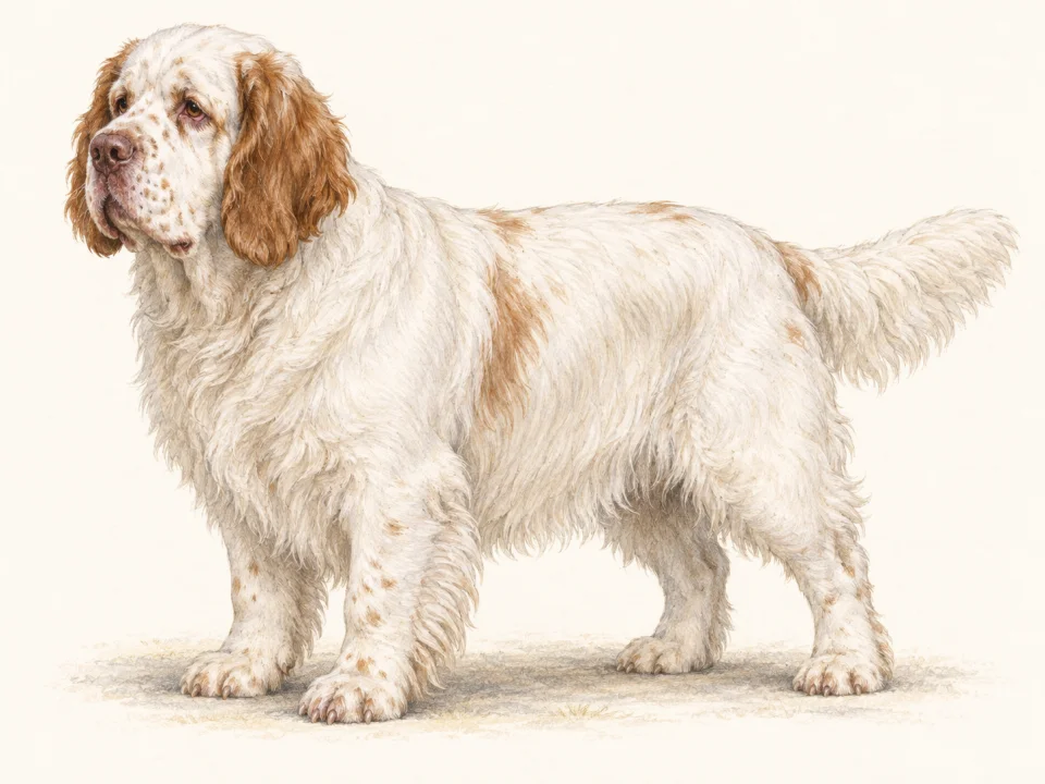 Original illustration of an adult Clumber Spaniel