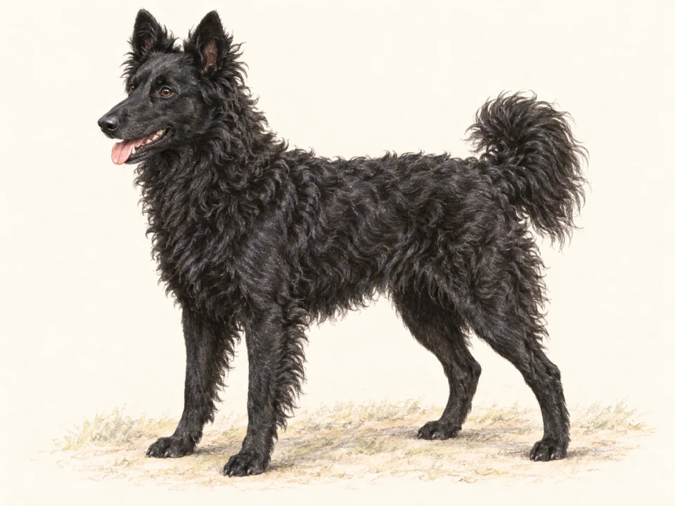 Original illustration of an adult Croatian Sheepdog