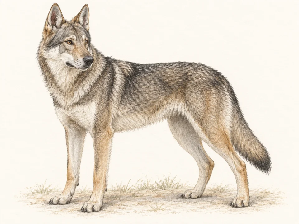 Original illustration of an adult Czechoslovakian Vlciak