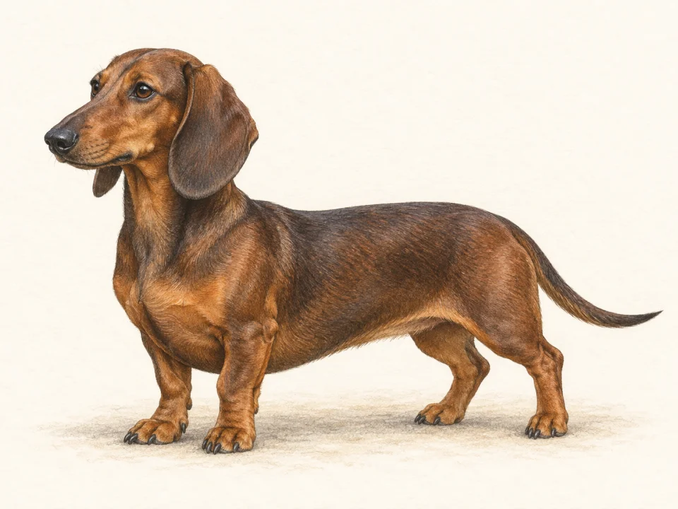 Original illustration of an adult Dachshund