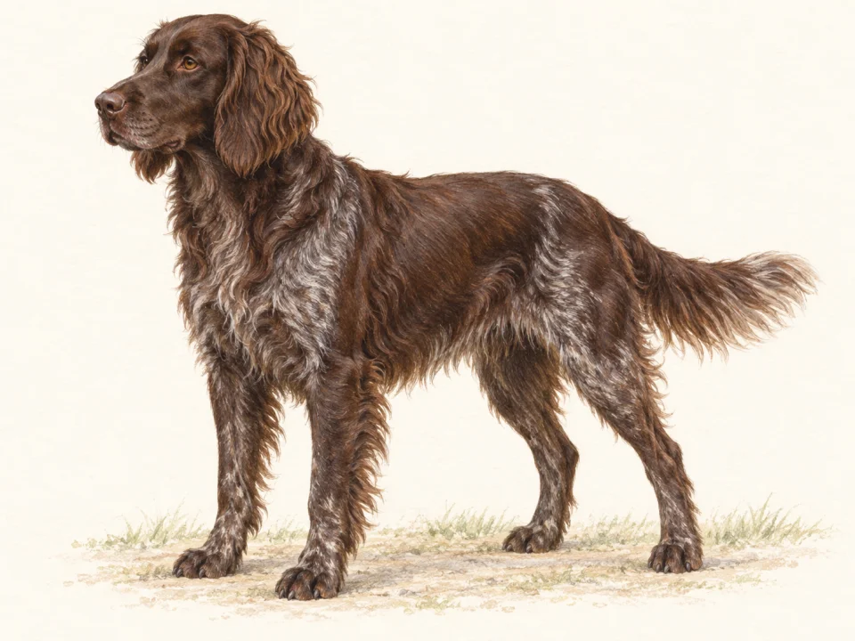 Original illustration of an adult Deutscher Wachtelhund