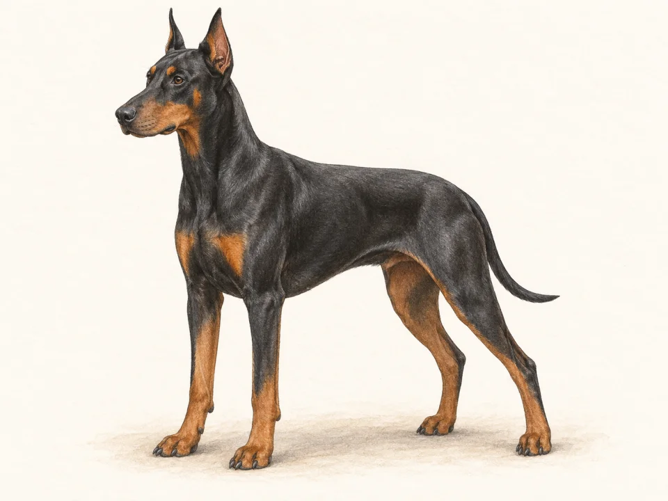 Original illustration of an adult Doberman Pinscher