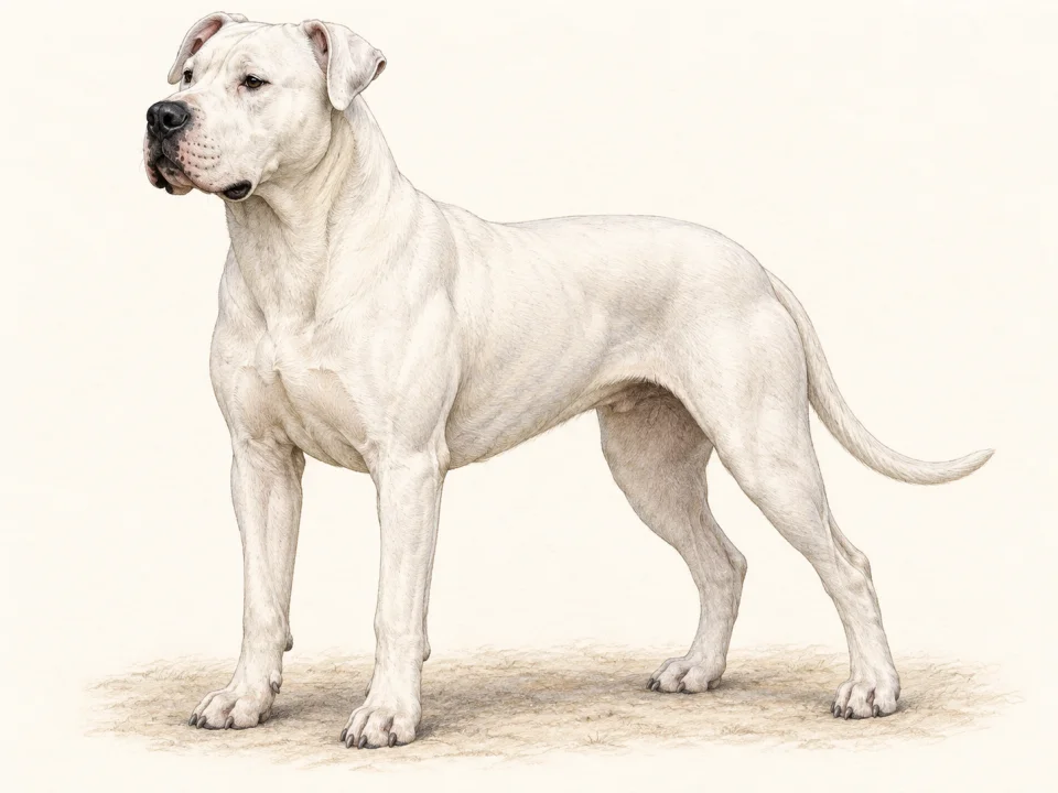 Original illustration of an adult Dogo Argentino