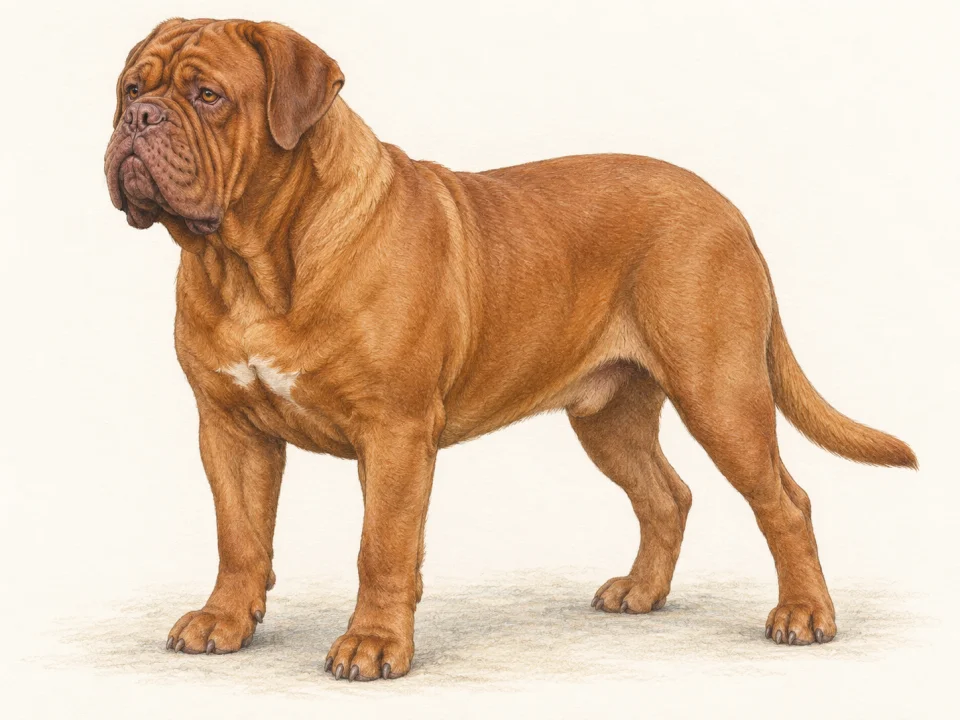 Original illustration of an adult Dogue de Bordeaux